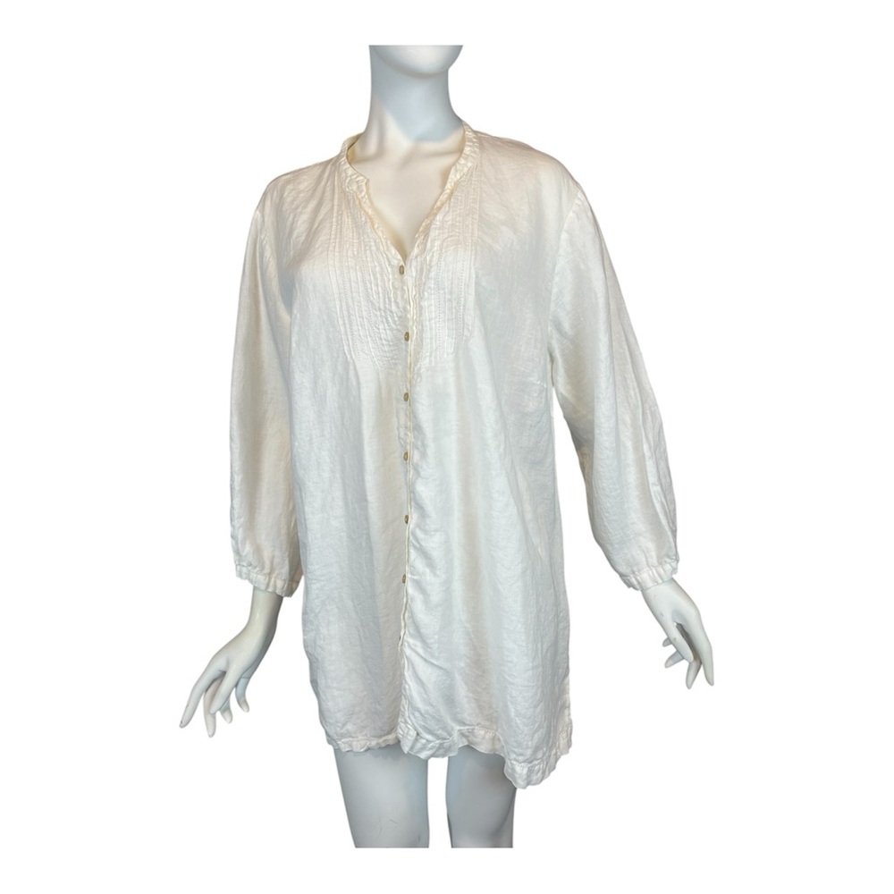 Eileen Fisher Pure Irish Linen 3X Snow White Pintuck Longline Tunic Plus Size